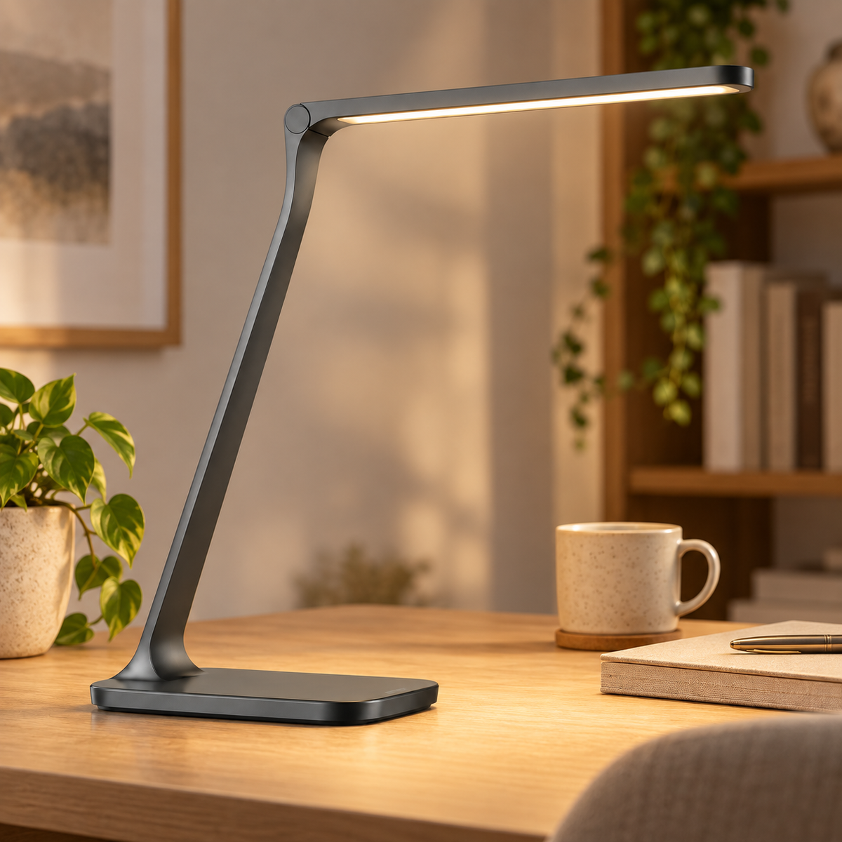 Anthrazitfarbene LED-Schreibtischlampe – Minimalistische Arbeitsleuchte mit schlankem Design für Büro & Homeoffice